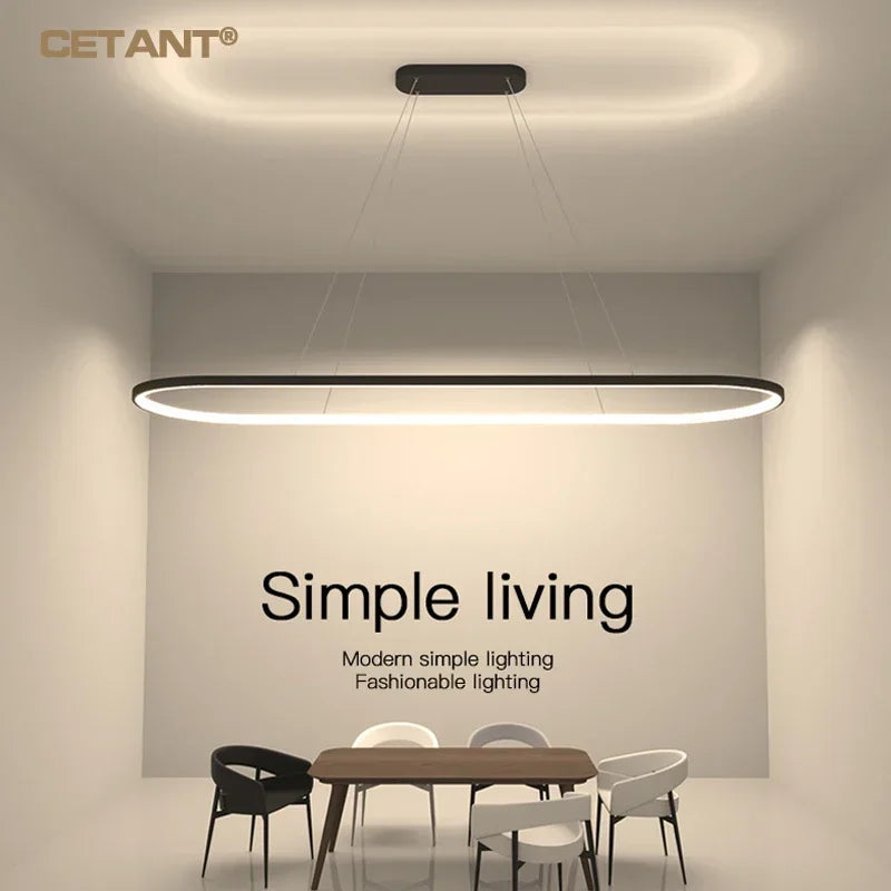 Modern LED Linear Pendant Light - Simple Line Hanging Lamp for Dining Room