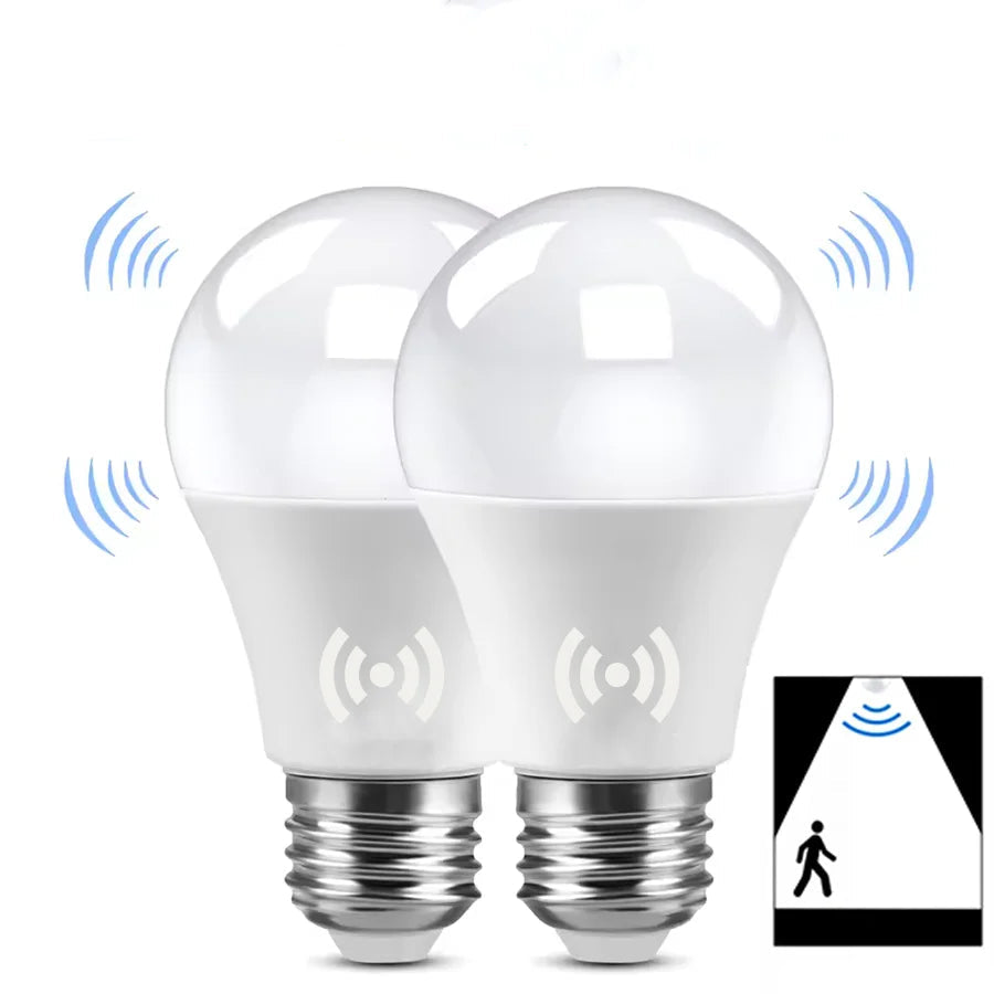 2-Pack E27 12W Radar Motion Sensor LED Bulbs - 220V Auto On Night Light for Hallway & Stairs