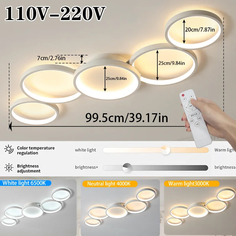 Golden LED Ceiling Light 110v 220v 3 Colors Dimming Modern Creativity Remote Control Living Room Bedroom Aluminum Lamp