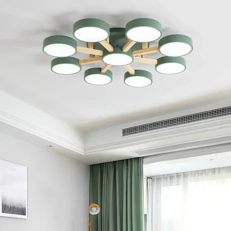 Nordic Creative Macaron Log LED Ceiling Light Bedroom Living Room Chandelie Modern Villa Restaurant Interior Lighting Decoration