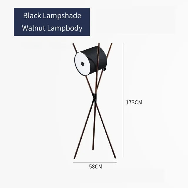 Modern Walnut Triangular Floor Lamp Drum Vertical Solid Wood Study Bedroom Bedside Table Living Room Home LED High-end Deco