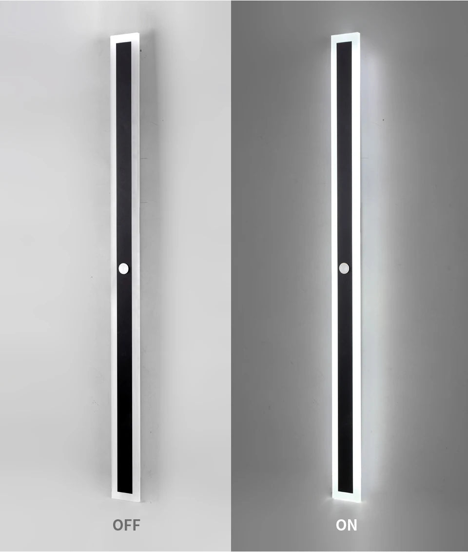 Outdoor Motion Sensor LED Long Wall Light (IP65 Waterproof, 90V-240V) - Modern Black Exterior Porch & Sconce Lamp Fixture for Villa, Garage & Garden