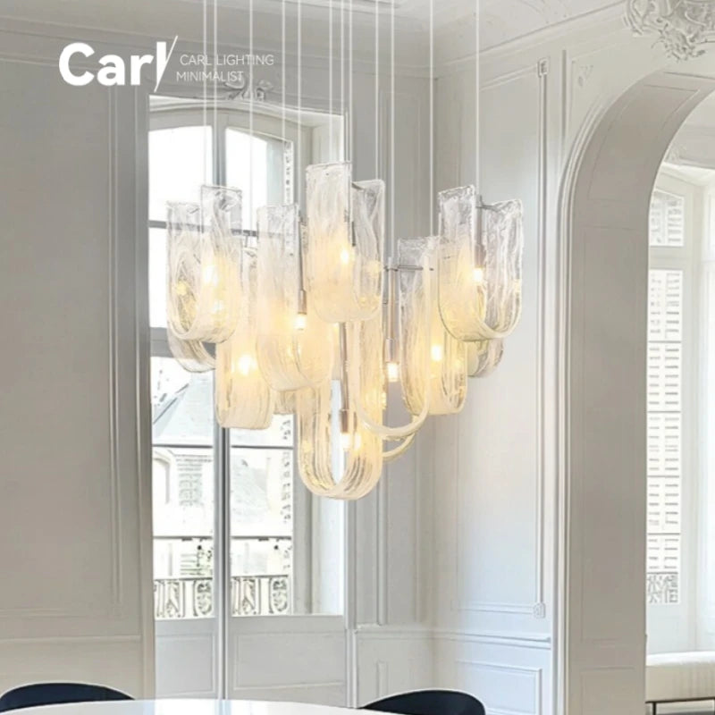 Ribbon Light Luxury Restaurant Cream Style Chandelier Designer Atmospheric High-end Staircase Chandelier Glass Chandelier