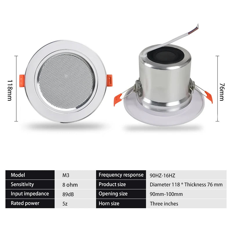 3inch 5W Bathroom Ceiling Speaker Background Music System Moisture-proof Aluminum Fashion Sound Quality In-ceiling Speaker