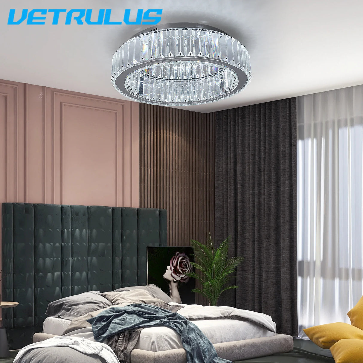 Modern Big Crystal Ceiling Lamp LED Light Circle Chandelier Lustre Indoor Bedroom RC Dimmable Fixtures Living Room