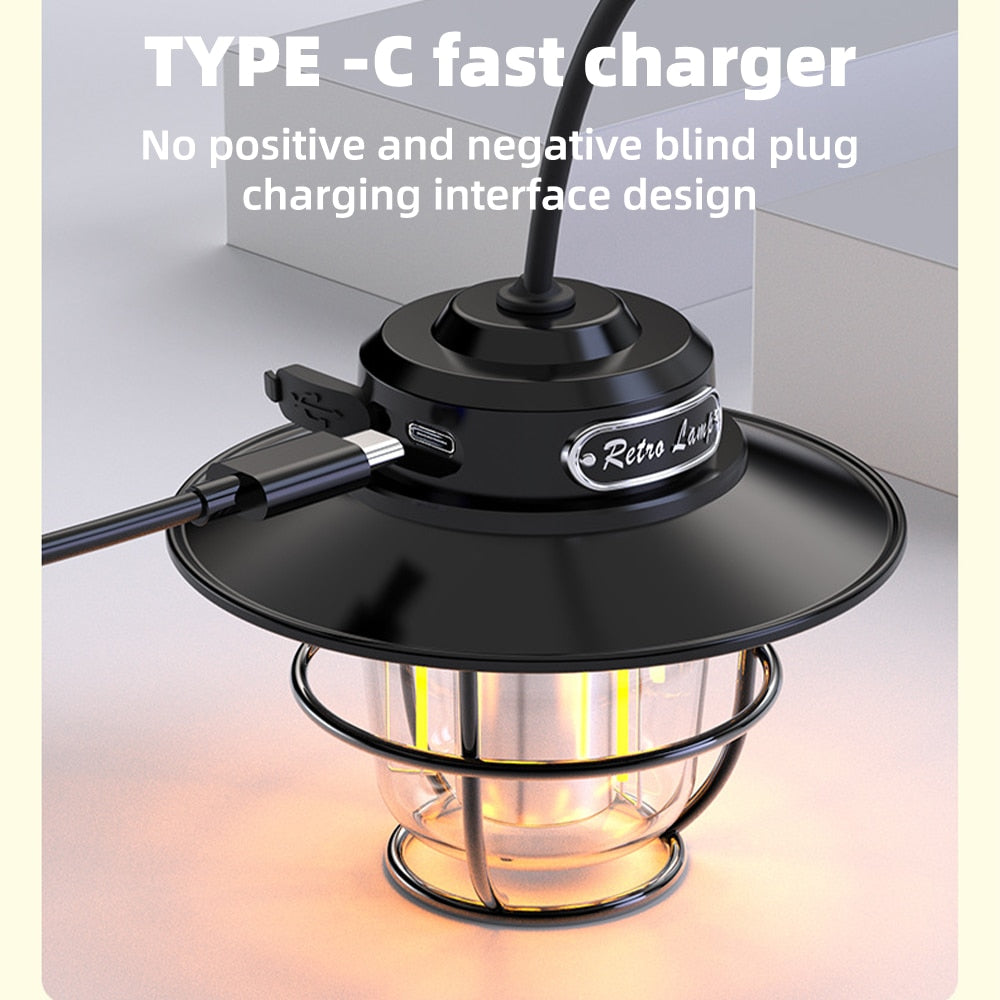 Vintage Style Ceramic Wick Camping Light Rechargeable LED Super Bright Camping Light 4 Lighting Modes Waterproof Outdoor Light