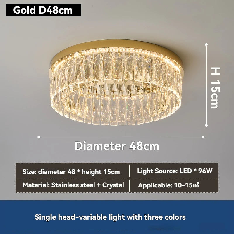 Modern Round Crystal Ceiling Light for Living Room Dining Room Bedroom Study Gold Minimalist LED Indoor Decor Ceiling Lamp