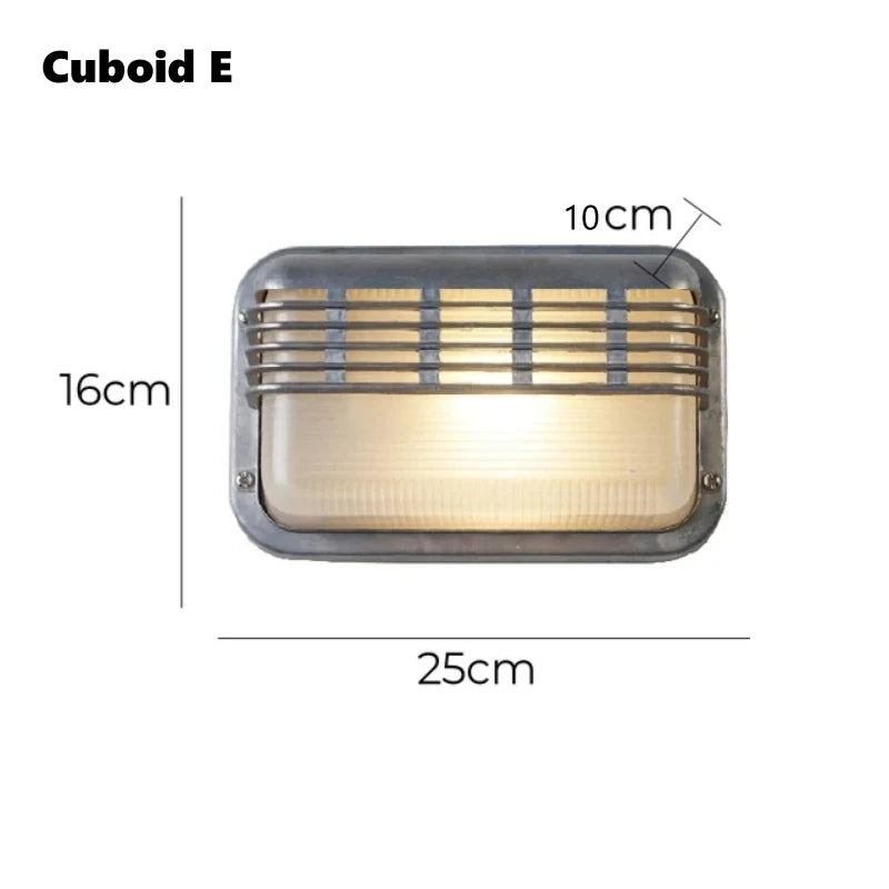 Retro Aluminum Outdoor LED Wall Lamp E27 Waterproof Moisture Industrial Garden Porch Light Bathroom Balcony Glass Ceiling Light