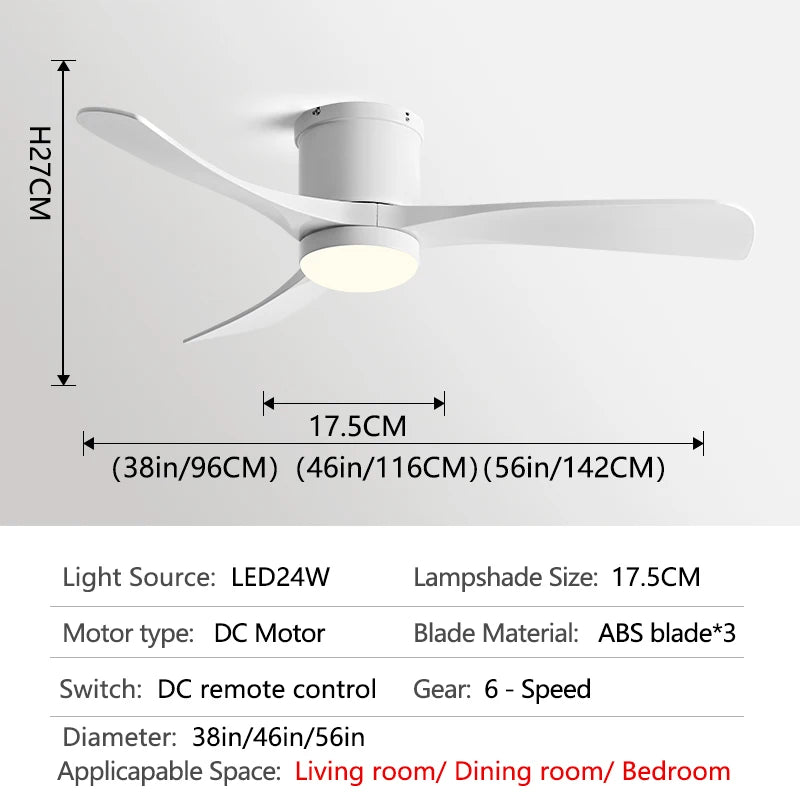56inch Low Floor Ceiling fan Light LED Ceiling Fan With Light And Control The bedroom Household With fan chandelier 110V 220V