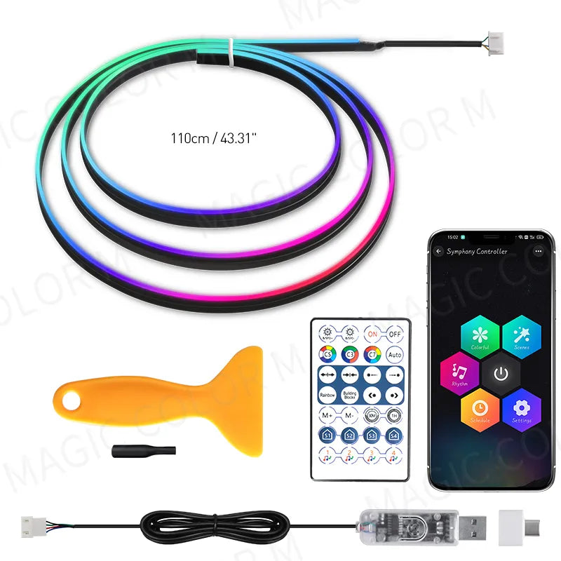 Universal Car Ambient Lights LED Interior RGB Symphony Atmosphere Lamp USB APP Control Remote