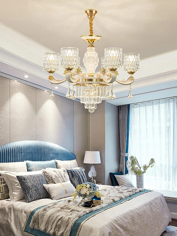 2025 New European Style Crystal Living Room Ceiling Chandelier Modern Light Luxury High-class Dining Room Pendant Lustre Fixture