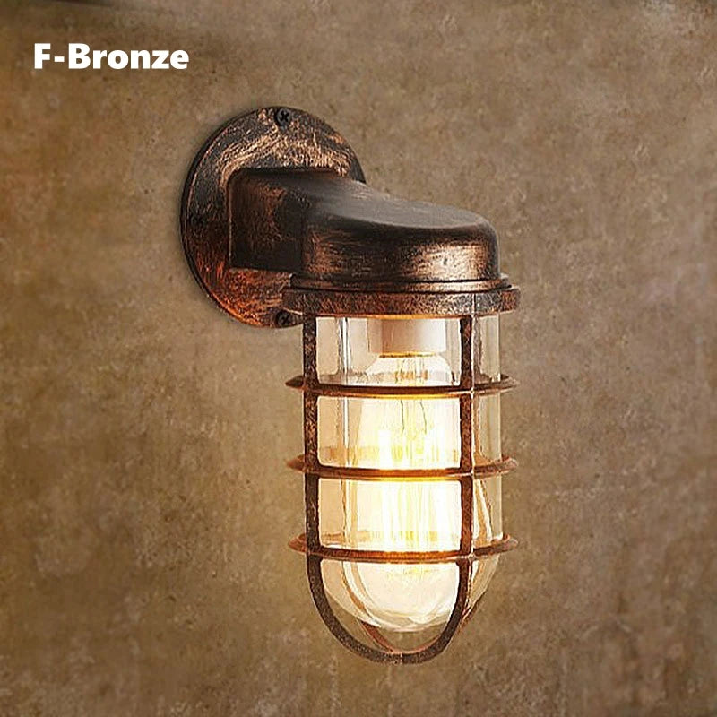 Retro Aluminum Outdoor LED Wall Lamp E27 Waterproof Moisture Industrial Garden Porch Light Bathroom Balcony Glass Ceiling Light