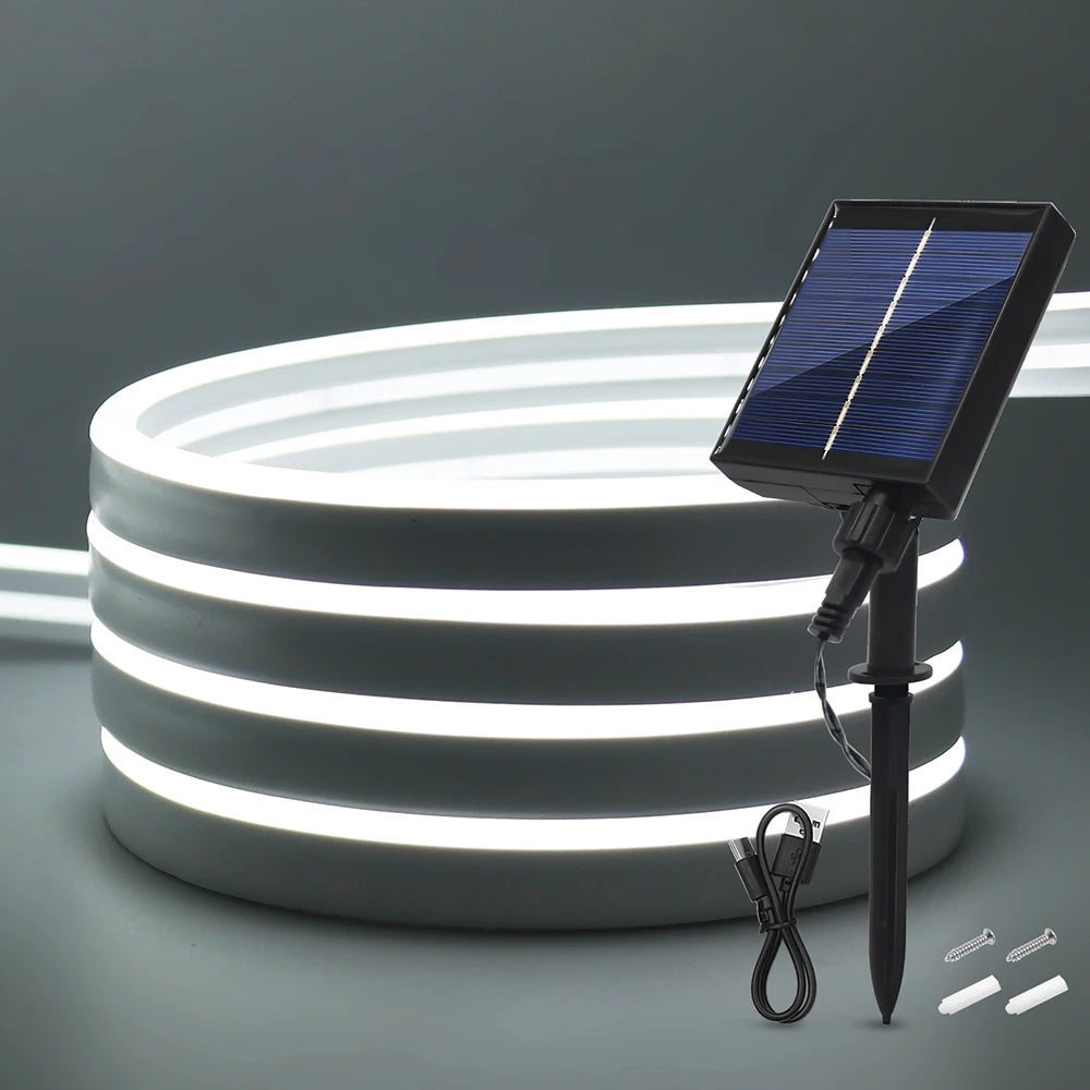 24V Solar LED Neon Light Strip - IP68 Waterproof Outdoor Garden Lighting