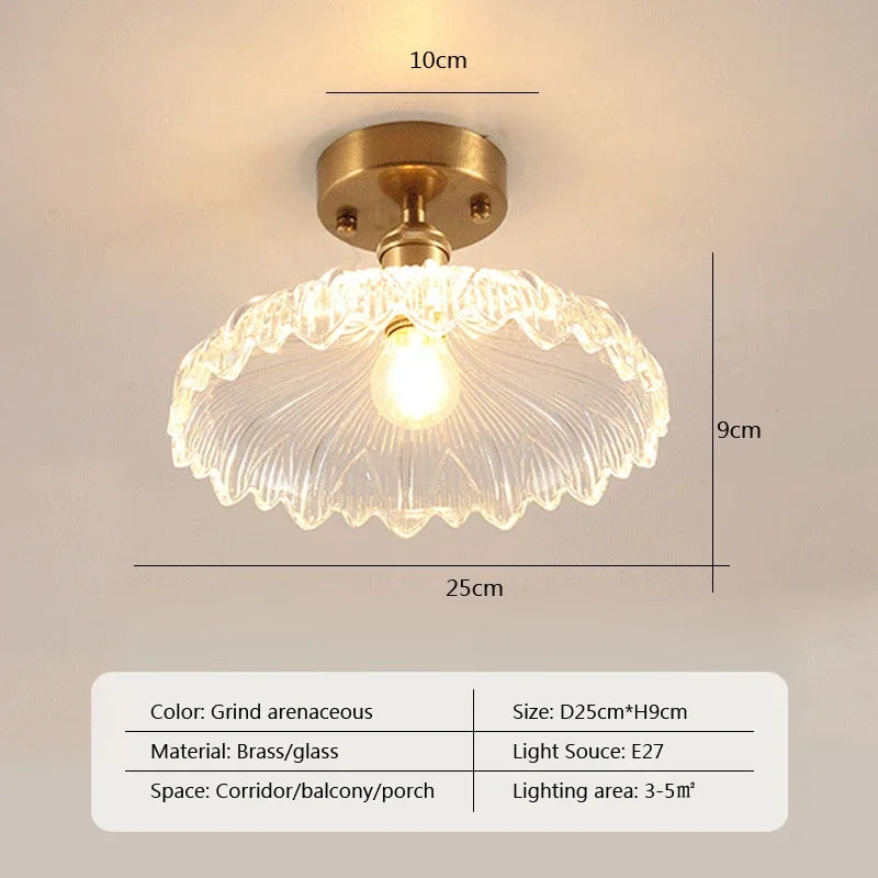 Retro LED Glass Ceiling Lights Nordic Brass Flower Aisle Decors Fixtures Living Room Corridor Balcony lamp Home Lighting Lusters'