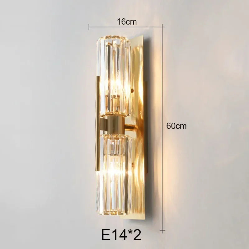 Nordic All-Copper Crystal LED Wall Lamp - Retro Luxury Sconce Light Fixture for Living Room Background, Bedroom Bedside & Villa Decor