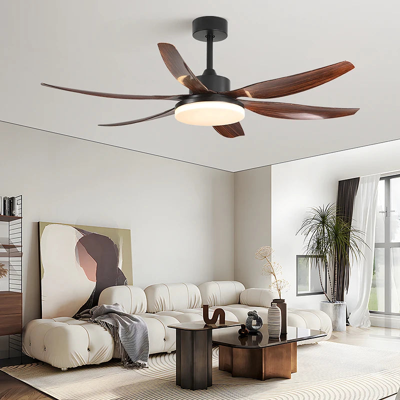 Vintage Walnut Wood Ceiling Fan with Light - French Retro Fan for Living Room