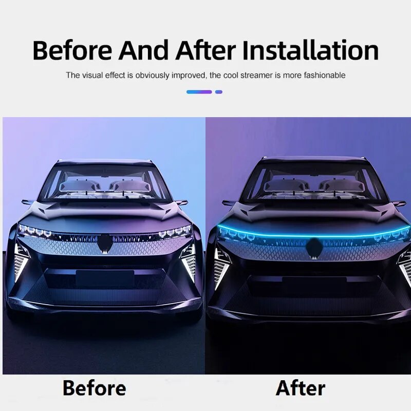 LED Car Hood Light with Turn Signal Scan and DRL.
