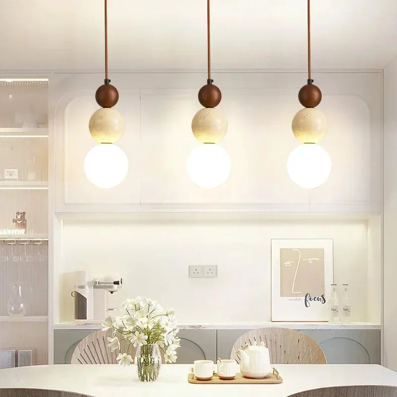 Cream Style Bauhaus Pendant Lamp - Designer Stone & Wood Bedside Light