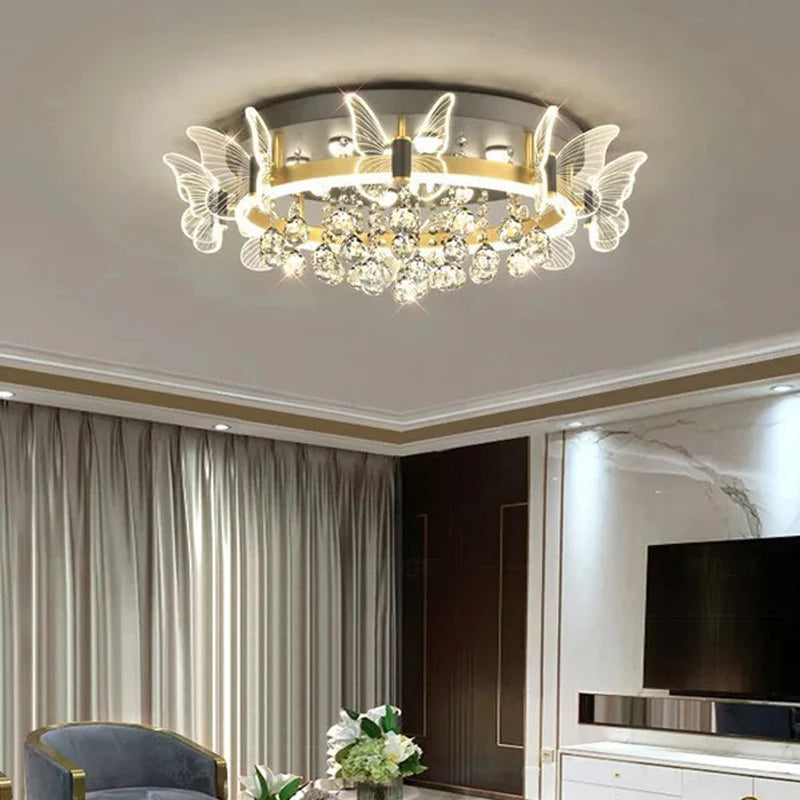 Cartoon Children's Room Light Crystal Ceiling Light New Butterfly Chandelier Girl's Room Balloon Light LED Bedroom Light