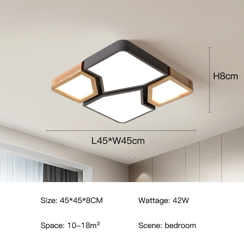 2026 Modern Nordic Style LED Chandelier Living Room Bedroom Kitchen Children Room Study Lamp Wood Geometric Design Ceiling Li