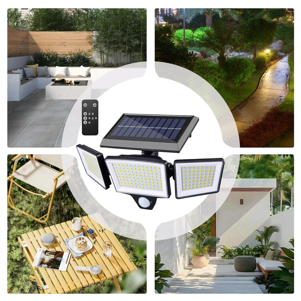 2500LM Solar Outdoor Motion Sensor Light with Remote - 3-Head Waterproof LED Wall Floodlight for Garden, Patio & Yard