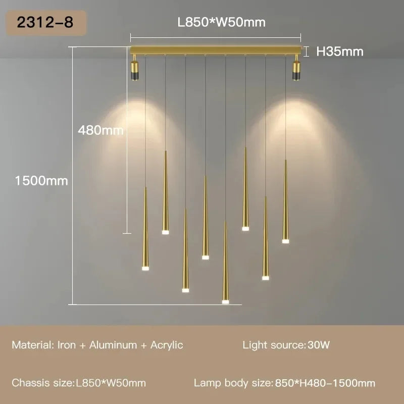 New Simple Long Strip With Spotlight Pendant Lamp Modern Chandeliers For Living Dining Room Bedroom Hall Indoor Lighting Fixture