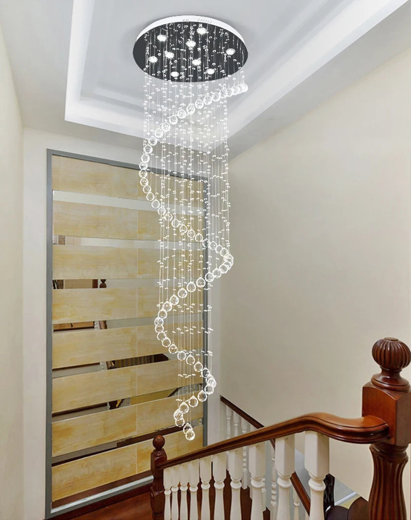Large LED Spiral Chandelier Modern K9 Crystal Lighting Fixture for Stair Bedroom Hotel Living Room Showcase