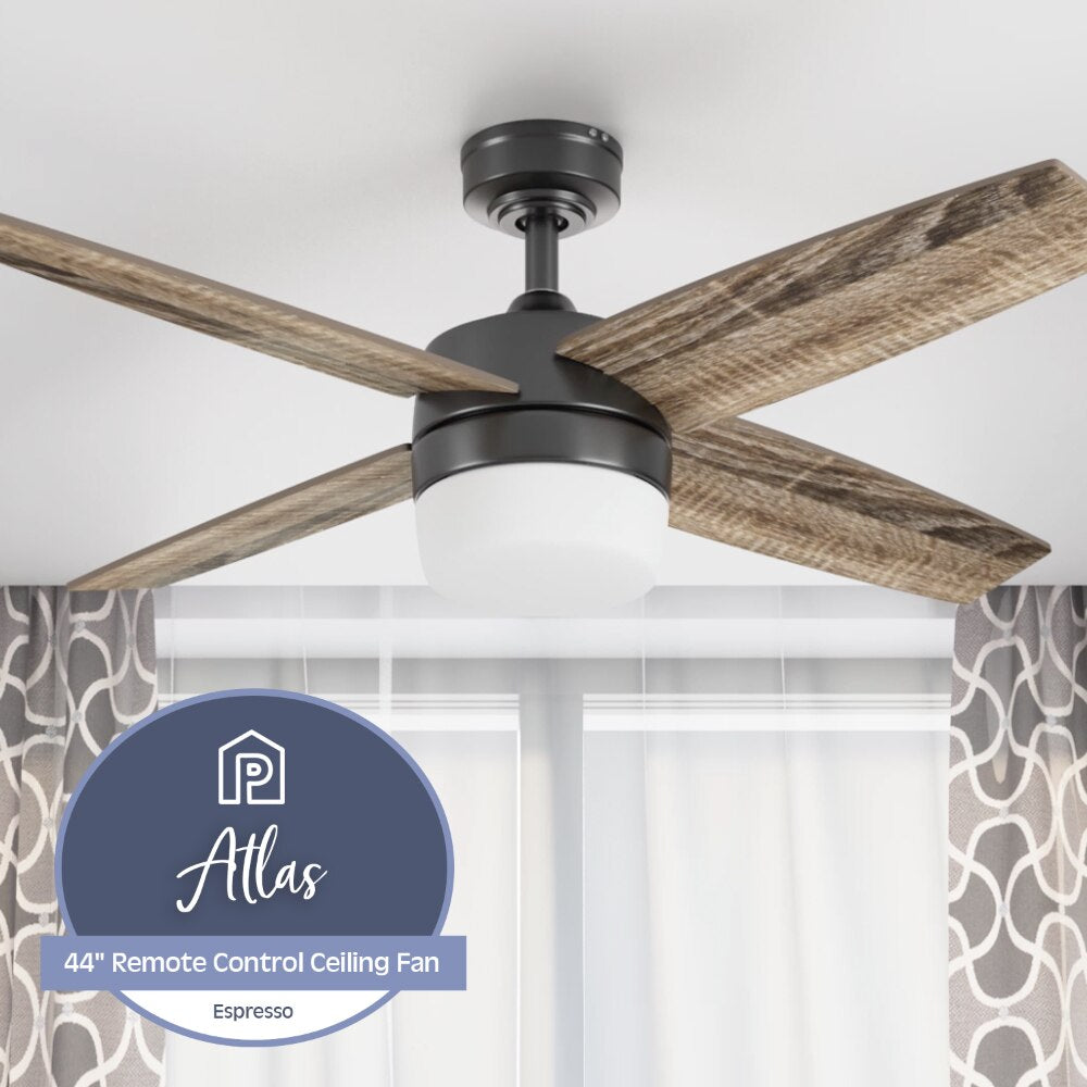 44" Atlas Espresso Remote Control Ceiling Fan, 4 Blades Ceiling Fans with Led Light Chandelier Fan Home Appliance