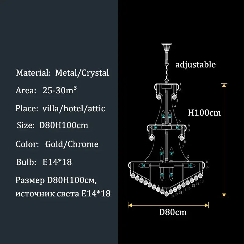 Luxury Crystal Chandeliers Villa Attic Stairs Lighting Lustre Decorate Indoor Living Room Loft Ceiling Pendant Lights Fixtures