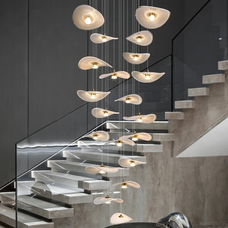 Luxury Stair Chandelier Pendant Light Lighting Duplex Loft Glass Hanging Lamp Nordic Minimalist Long Staircase Chandelier Lustre