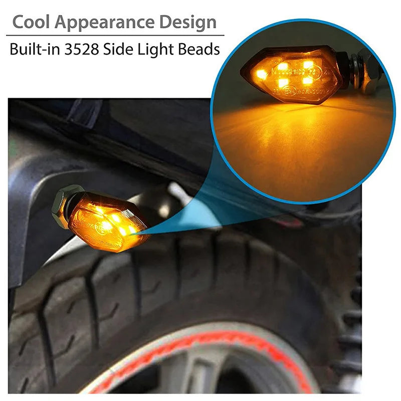Super Bright Mini LED Motorcycle Turn Signal Lights (2 Pcs) - Universal Amber Blinker Indicator Lamps for Moto & Scooter