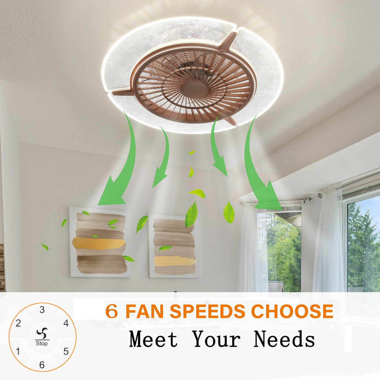 Ceiling Fan With LED Light Lamp Remote Control Flush Mount 110V For Living Room Dinning Room (Ships From USA)