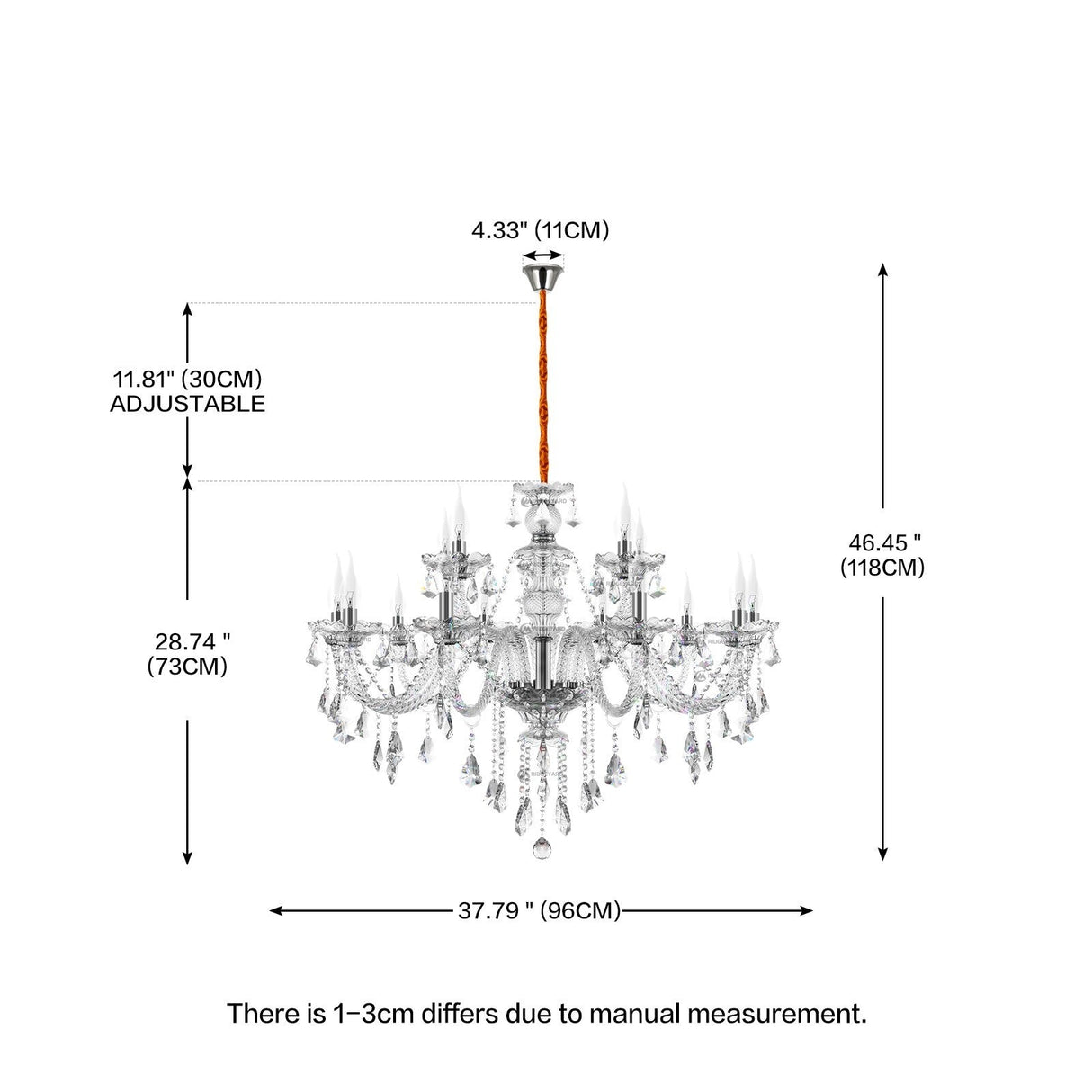Luxurious Crystal Chandelier Lights 15 Arms K9 Crystal Ceiling Pendant E12 Lamps For Home Living Room Hotel Lobby