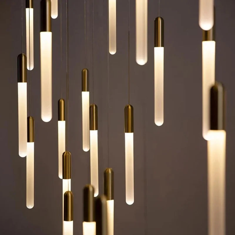 Nordic Long Chandelier Staircase Hanging Lamp Minimalist Gold or Black Kitchen Bedroom Living Room Light Penthouse Pendent Lamp