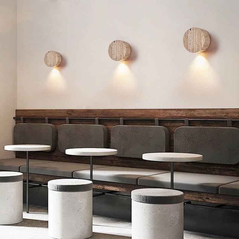 IWHD Home Decor LED Wall Light Fixture Coffee Corridor Living Room Nordic Modern Column Yellow Travertine Stone Wall Lamp Sconce