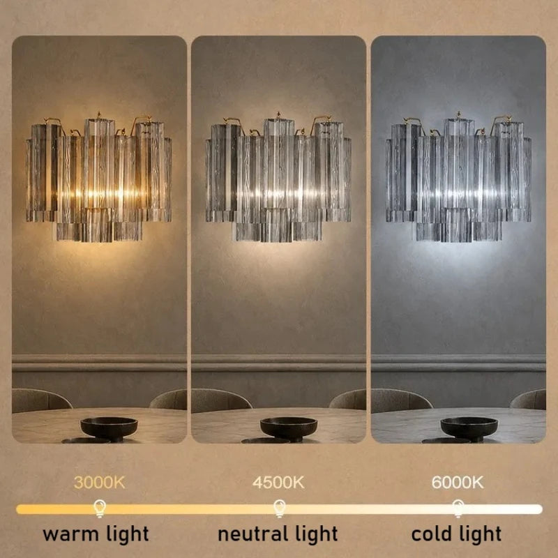 Italian Murano Glass LED Wall Lamp - Luxury Decorative Sconce Light Fixture for Bedroom Bedside, Living Room & Restaurant