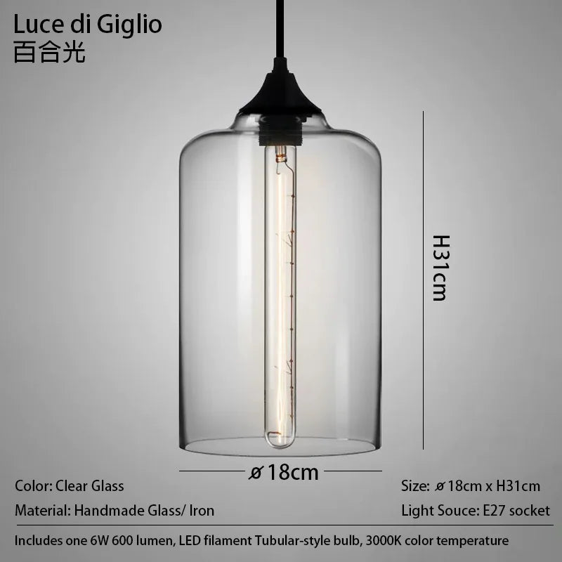 Caren Lighting handmade Glass Modern Nordic hanging loft Glass Pendant Light decor Lights Fixtures led filament dinningroom Lamp