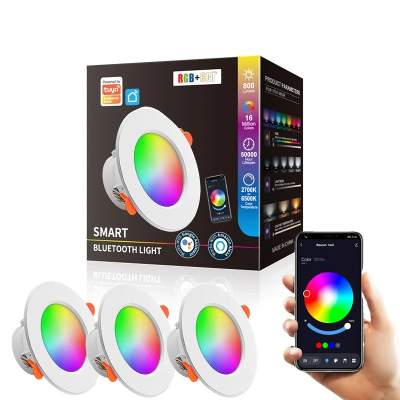 TUYA LED Downlight Dimmable AC85-265V 10W 15W Intelligent Graffiti Control Voice APP RGB CW Full Color Spot Ceiling Recessed