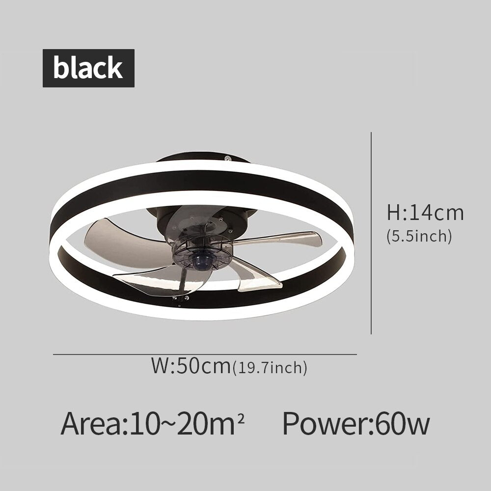 Modern Led ceiling fan without light DC motor 6-speed timing fan 18CM low floor loft remote control decorative fan with light