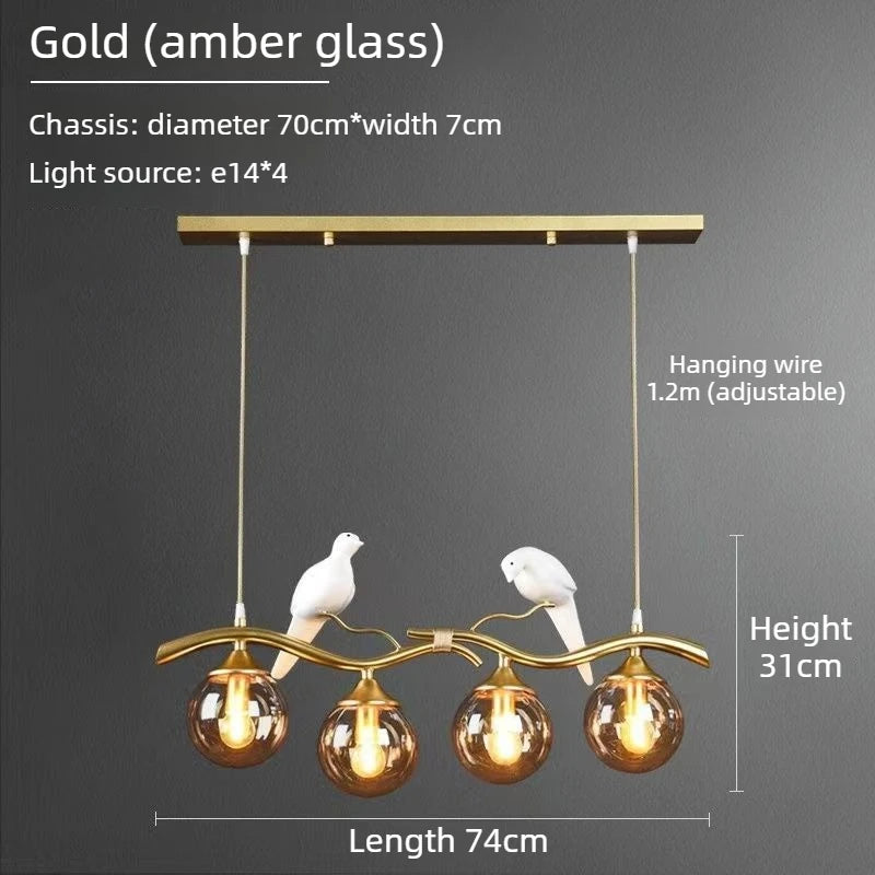 Nordic LED Glass Chandelier Modern Creative Bird Restaurant Dining Table Glass Pendant Light Living Room Bar Counter Decoration