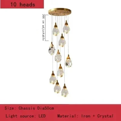 Nordic Villa Staircase Crystal Pendant Lights For Living Room Bedroom Kitchen Shop Home Decoration Chandelier Indoor Lighting