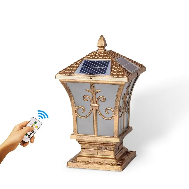 3-Color Adjustable Outdoor Solar Pillar Lamp - Waterproof Round Gate Light