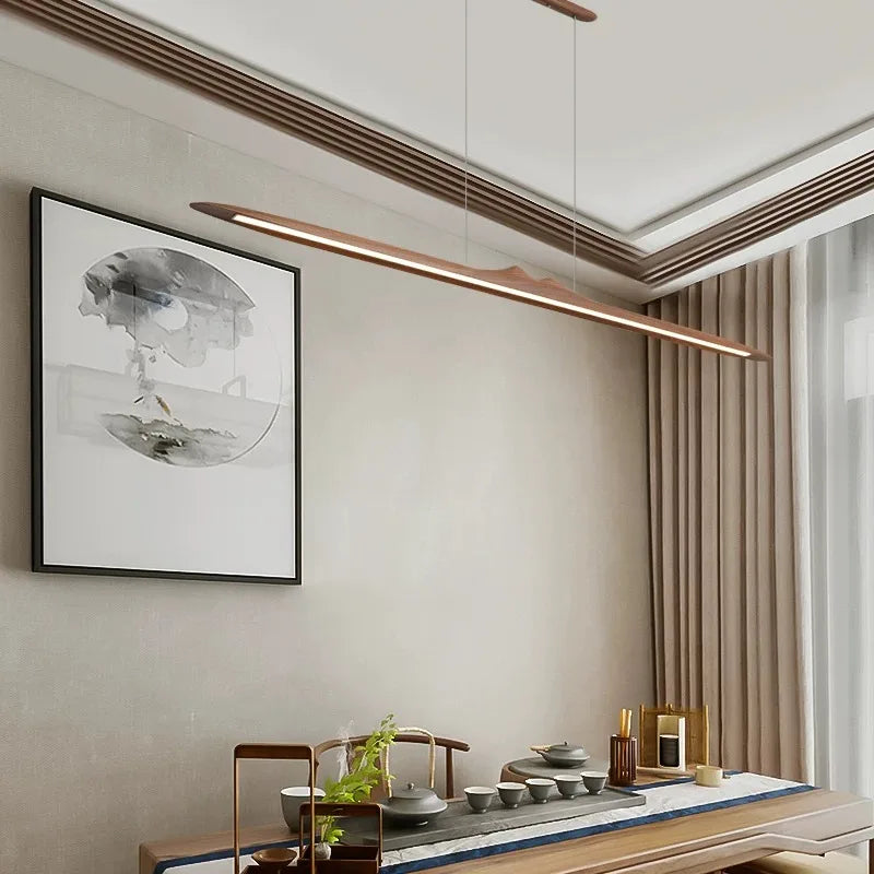 Zen-Style Ancient-Style Black Walnut Solid Wood Long Strip Lamp For Restaurant New Chinese-Style Tea Room - Office Pendant Lamp