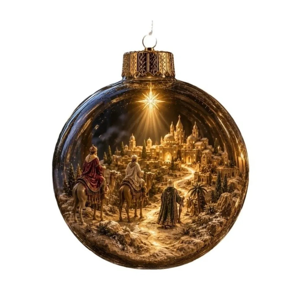 Vintage Winter Glowing Christmas Ball Ornament Plastic Acrylic LED Warm Lights 3D Christmas Hanging Bauble Shock-Resistant