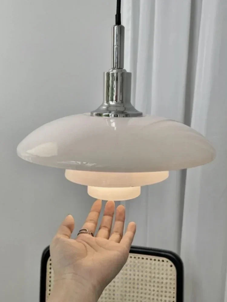 Designer Dish Glass Pendant Lighting Nordic Bedroom Hotel Home Decoration Fixtures Three-layer White Gold Silver