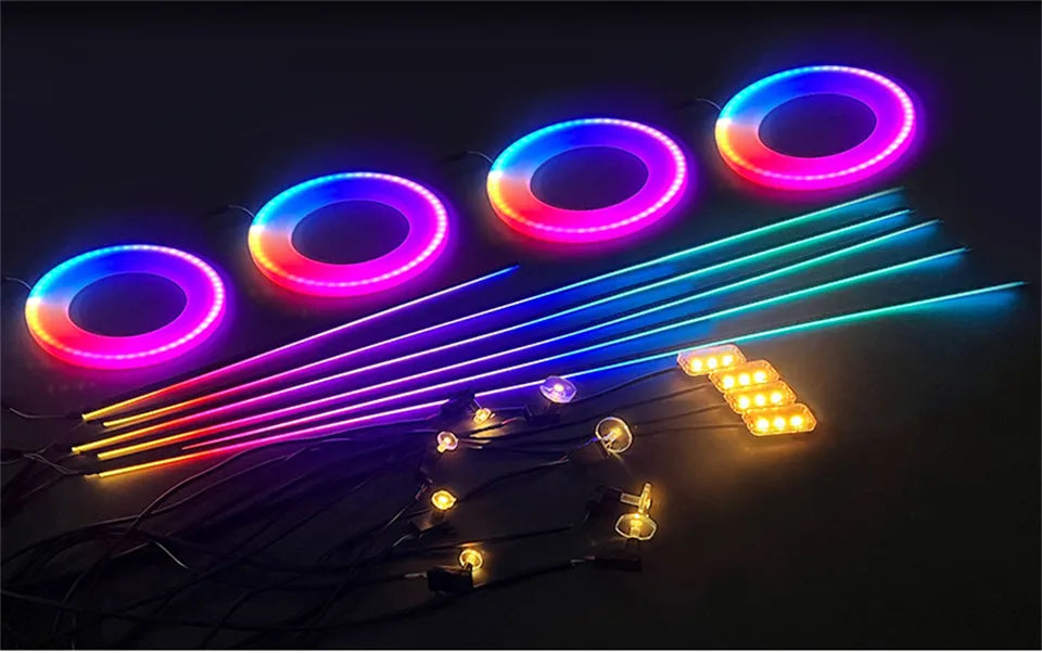 18 / 22 In 1 Streamer Car Ambient Lights RGB 213 64 Color LED Interior Rainbow Acrylic Strip Symphony Remote Atmosphere Lamp Kit