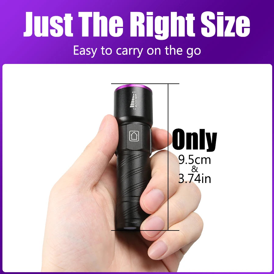 395NM UV Flashlight Rechargeable Ultraviolet Torch Pet Urine Scorpion Detector UV Lamp Anti-counterfeiting Bill Seal Detector