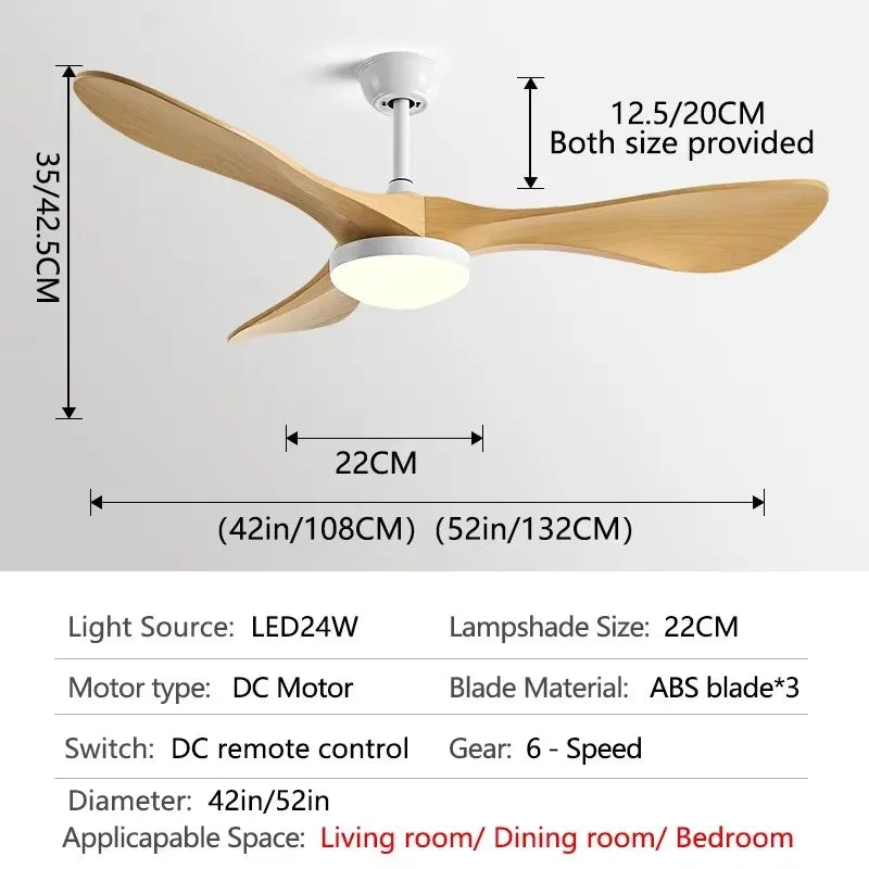 DC 35W 52Inch Ceiling Fan 3 ABS Strong Blade Restaurant Fan Support Remote Control 110V 220V Industrial Vintage Ceiling fans