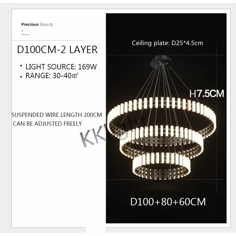 Modern New Simple Duplex LED Chandelier Bedroom Living Dining Room Decoration Art Ring Pendant Lamp Luster Fixture Indoor Lighti