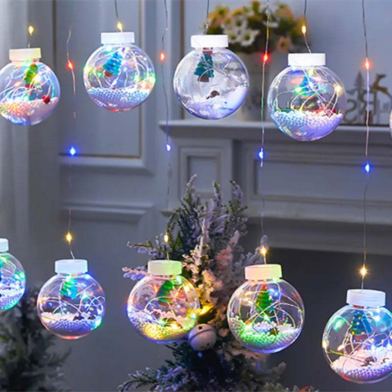 Christmas Balls Santa Claus Led Garland Curtain Lights Christmas Decorations for Home New Year 2023 Gifts Navi dad Tree Xmas Gift